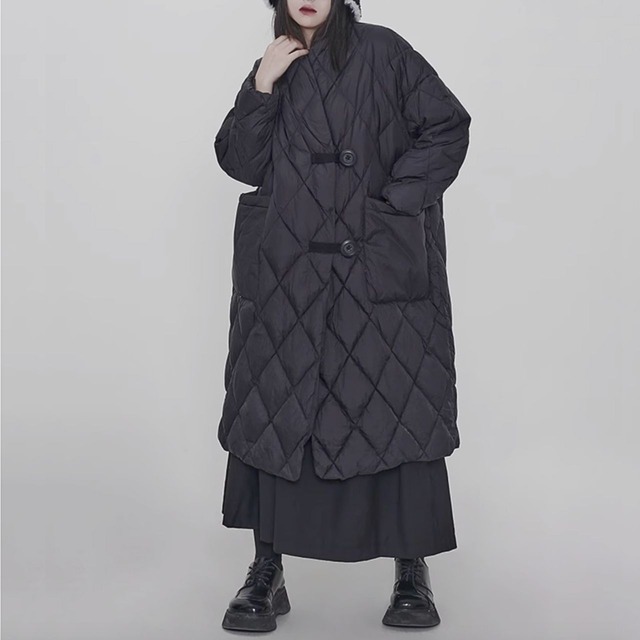 Diamond quilt long coat C0677