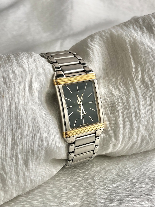 Yves Saint Laurent イヴ・サンローラン 腕時計 シルバー レクタンギュラー YSL ステンレススチール クォーツ 5421-H04724Y vintage ヴィンテージ オールド 236tmu