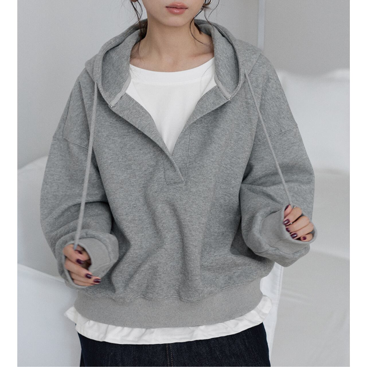 スリットネックフーディープルオーバー a0644