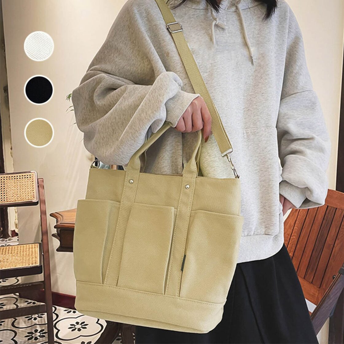キャンバス 肩掛バッグ 2way bag 大容量トート 手提げかばん おしゃれ 