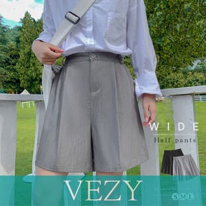 ハーフパンツ ショートパンツ夏 スラックス ワイドパンツ ストレート ショパン ハイウェスト 短パン 通勤 オフィス ボトムス VEZY ベジー ItemNo.【15066876】
