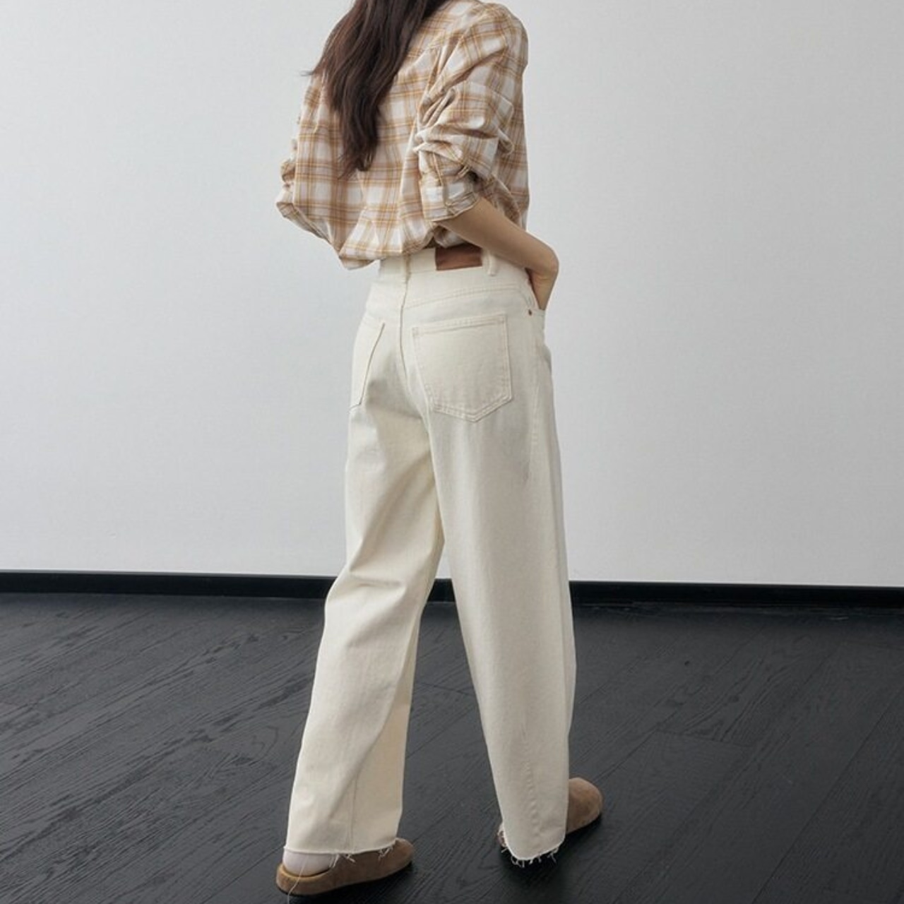 Cut Off Straight Full Length Denim Pants T4299