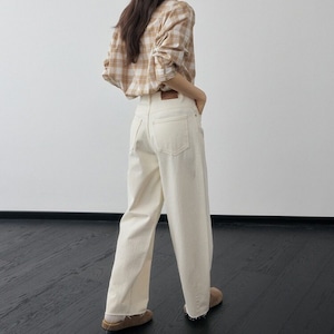 Cut Off Straight Full Length Denim Pants T4299