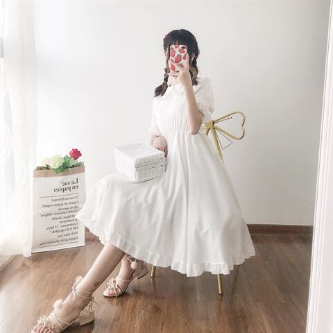 ドレス2020新しい夏の女性の小さな新鮮なeseプリンセスドレス人形の襟半袖スカートロングホワイト 萌量不足35743426586
