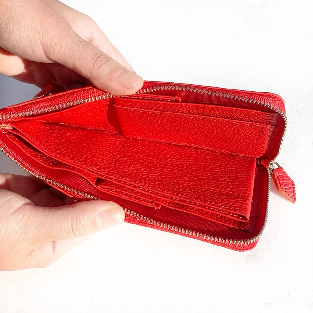 【SRK01SP】　1万円札が折らずに入る最少サイズの長財布「L字束入」　（レッド系）