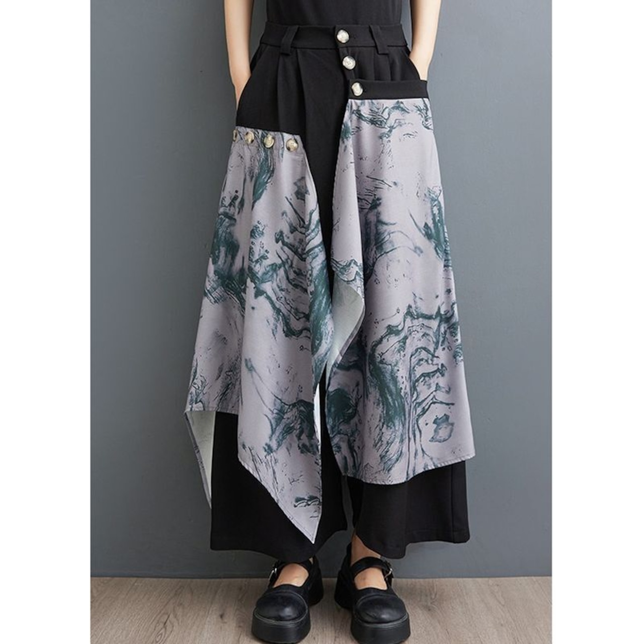 アシンメトリー ラップデザイン ワイドパンツ 00044