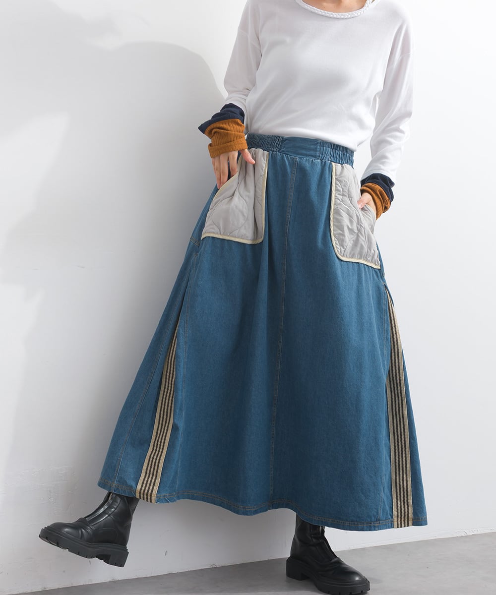 K53115 キルティング×8ozデニム異素材スカート / Quilted × 8oz Denim