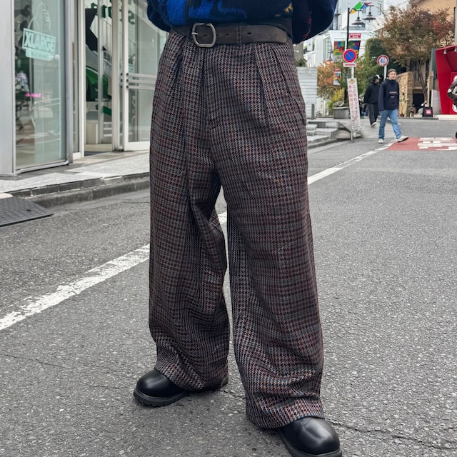 -Cagnetti & Brown- ~90's houndstooth pattern wide wool slacks
