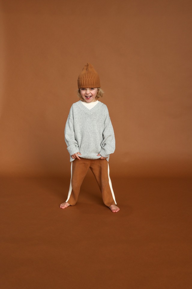 《即納》GROWN/ V-Neck Pull Over - Grey Marle