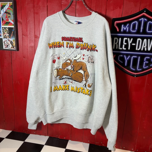 90s USA製　JERZEES セクシースウェット　ジョーク　鹿　酔っ払い　グレー