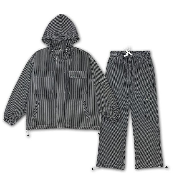 予約販売】メンズ セットアップ 上下 ブルー グレー ストライプ柄