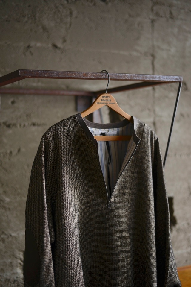 ANSMAM / Ex. wool linen zip pullover tops  textile by lyria (Houndstooth)