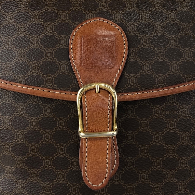 CELINE セリーヌ マカダム ショルダーバッグ ブラウン ブラゾン型押し PVC フロントバックル vintage ヴィンテージ オールド n75n6t
