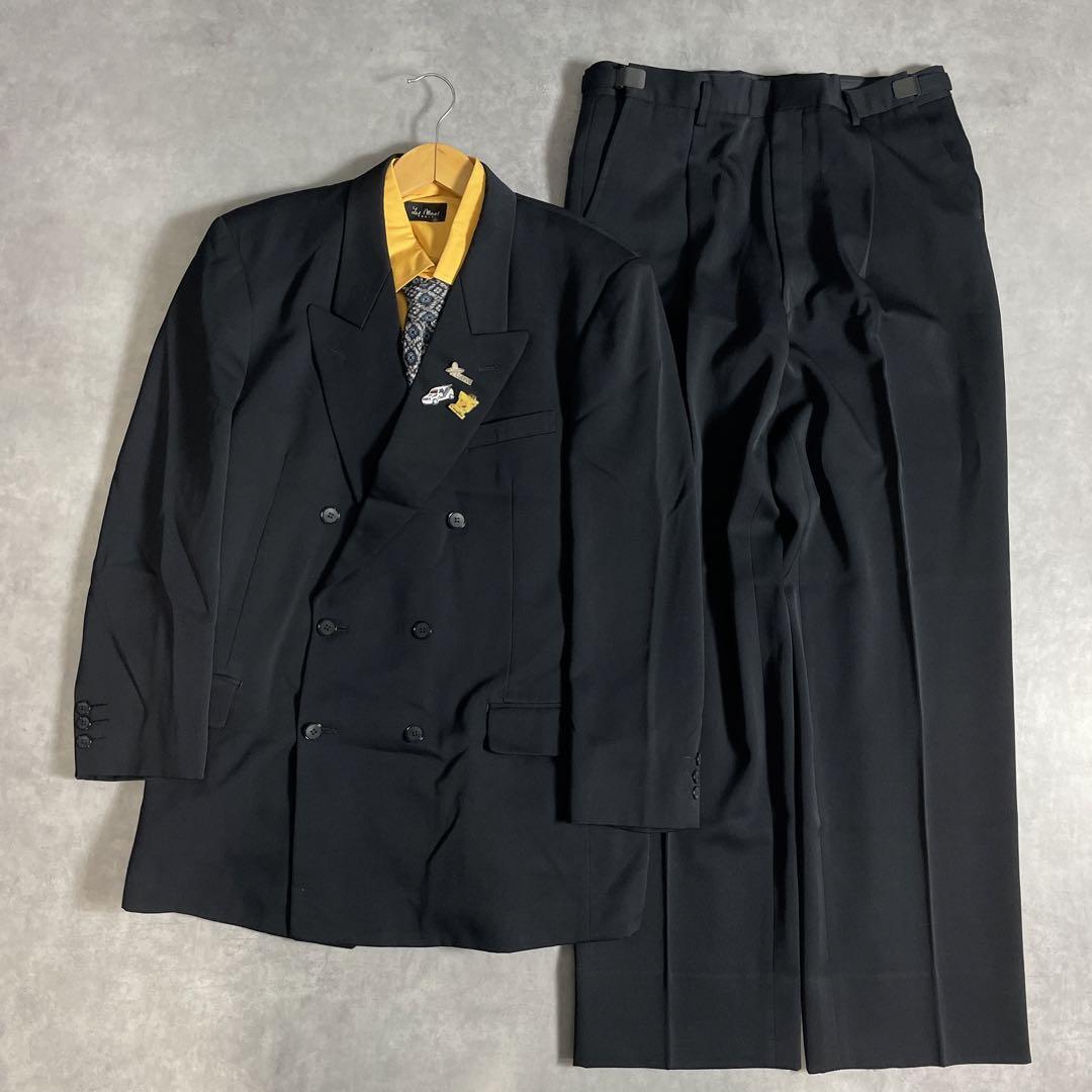 80s-90s スーツ ダブル セットアップ成人式vol.143 一点物 黄色