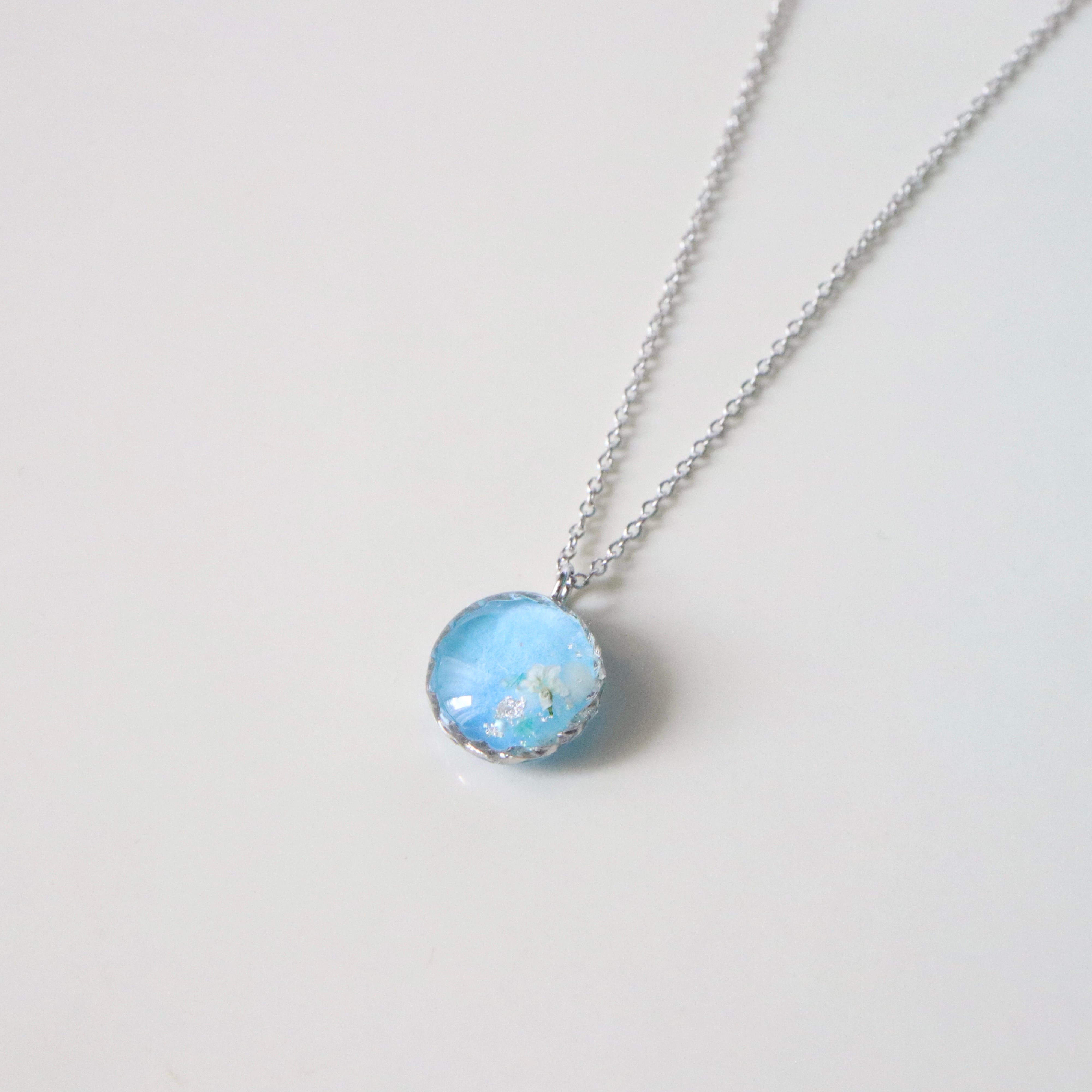 【ネックレス 10】 1点もの*和紙と水彩の彩り ~ネモフィラ~ /シルバー