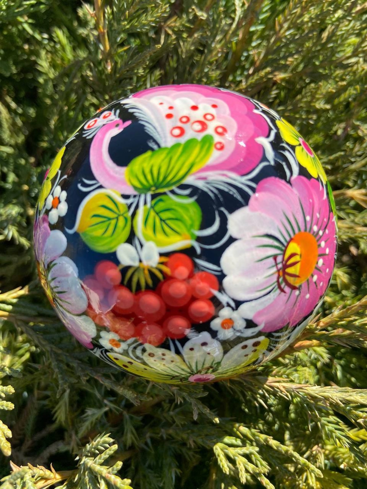 ペトリキフカ塗り　木製ジュエリーボックス・バルーン（ホメンコ作）　小物入れ - 1