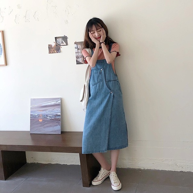 ジャンスカ ジーンズ リメイク デニム ジャンパースカート オーバーオール サロペット 韓国 かわいい Cospa Fashion