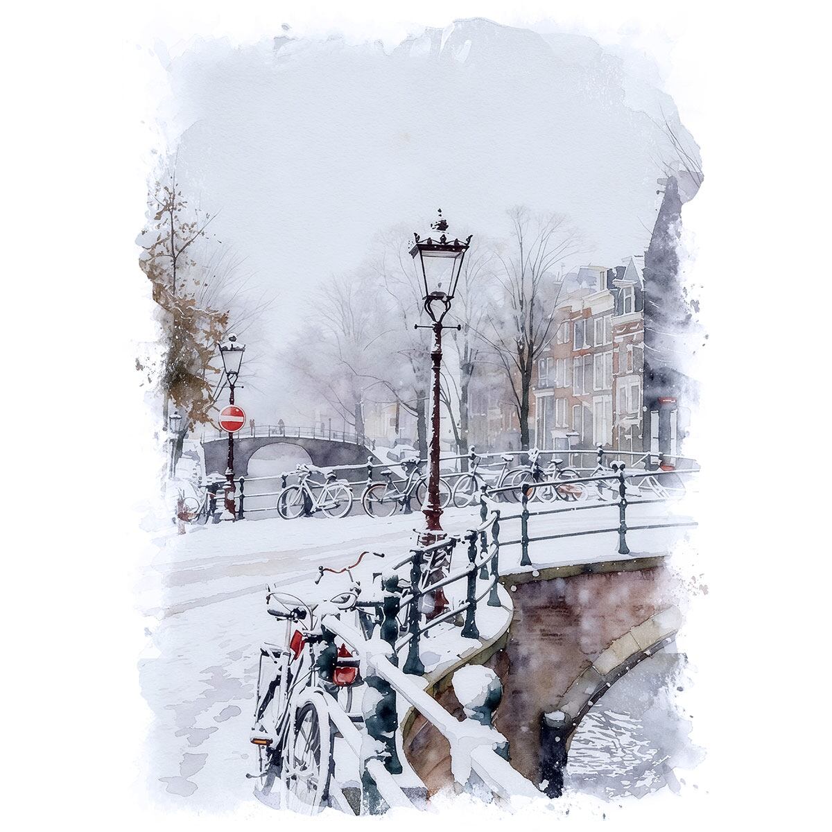 絵画 オランダ 風景画(街並み) 雪が積もる冬のアムステルダム