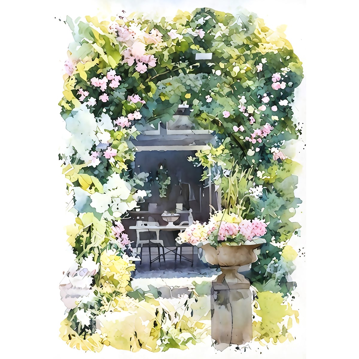 絵画 春の訪れ 木漏れ日の庭 インテリアアート額付き 水彩画・油絵調