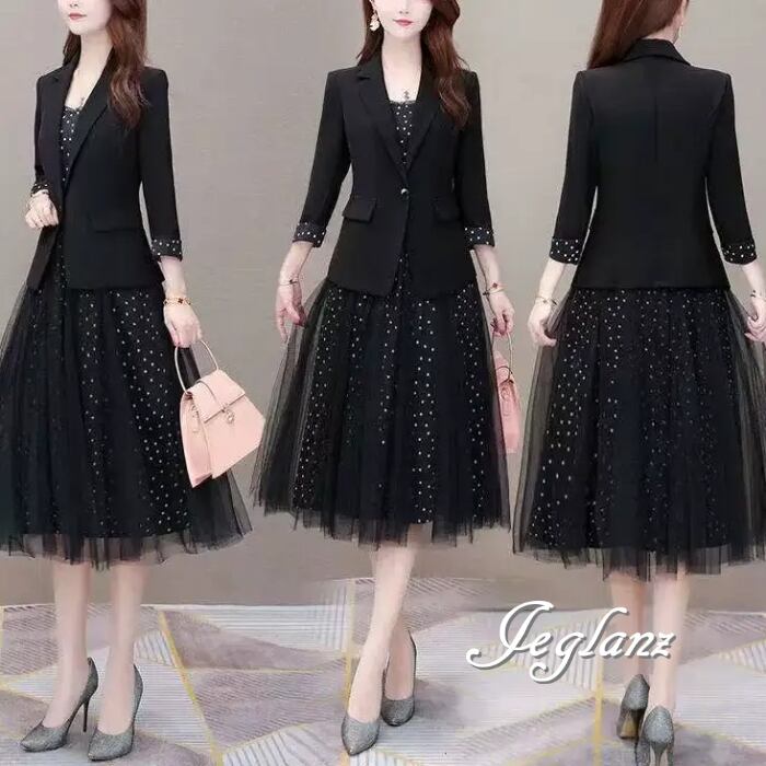 2色 セットアップ 2点 ジャケット 水玉 ドット キャミワンピース(MB715)ζ