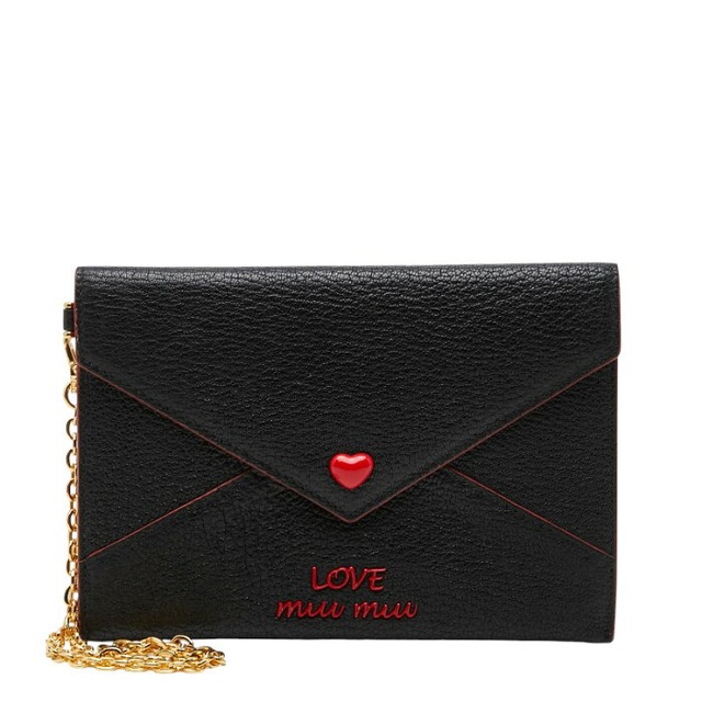 ミュウミュウ マドラスラブ チェーンウォレット ポーチ ブラック レッド レザー レディース MIUMIU 【中古】