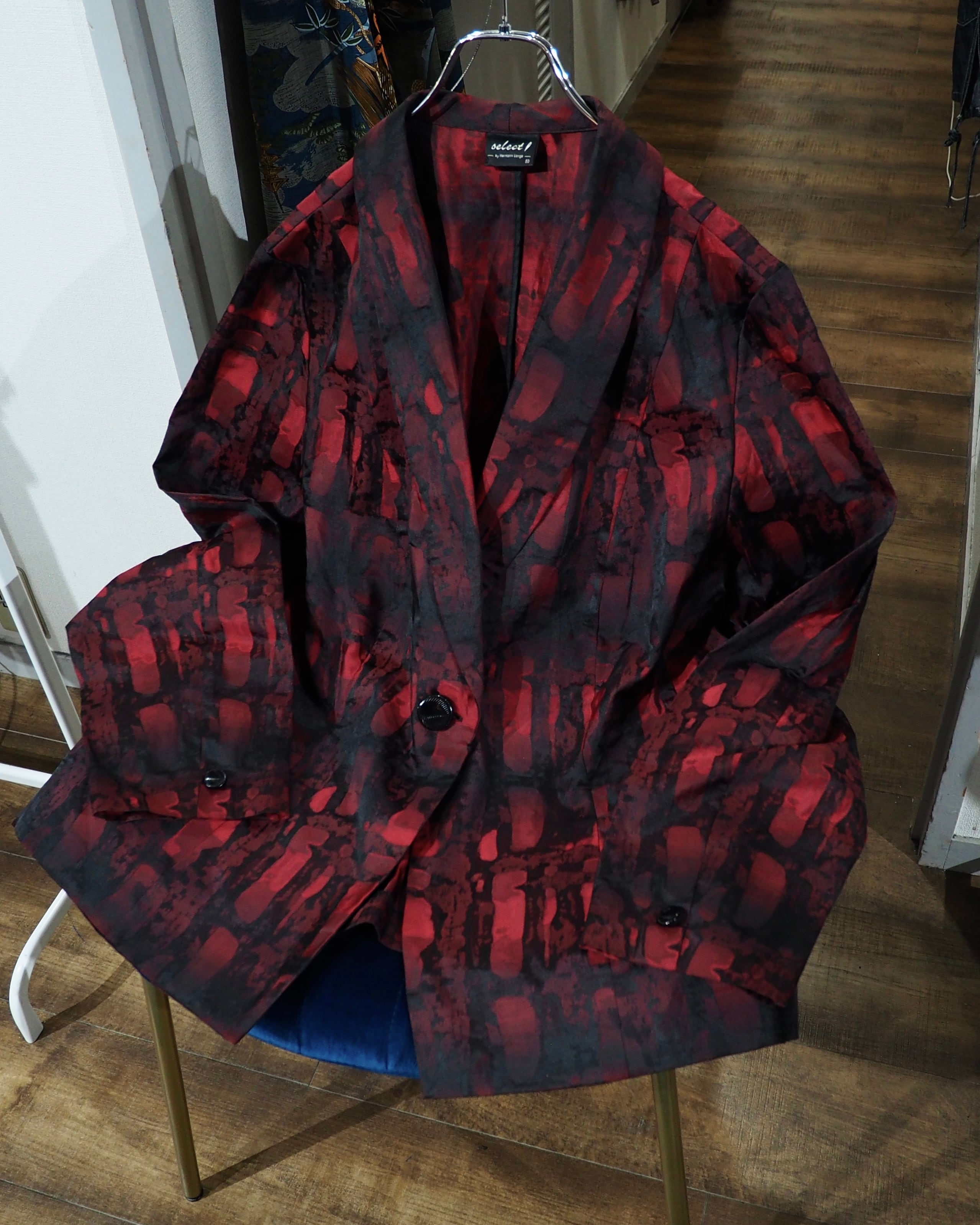 " 深紅 " Scale Embossed pattern Vintage loose Easy Tailored jacket
