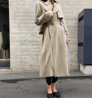 【送料無料】トレンチコート ロング 春 アウター 大きいサイズ ゆったり 通勤 大人 上品 シンプル ベーシック 30代 40代 ベージュ ブラック BY-304