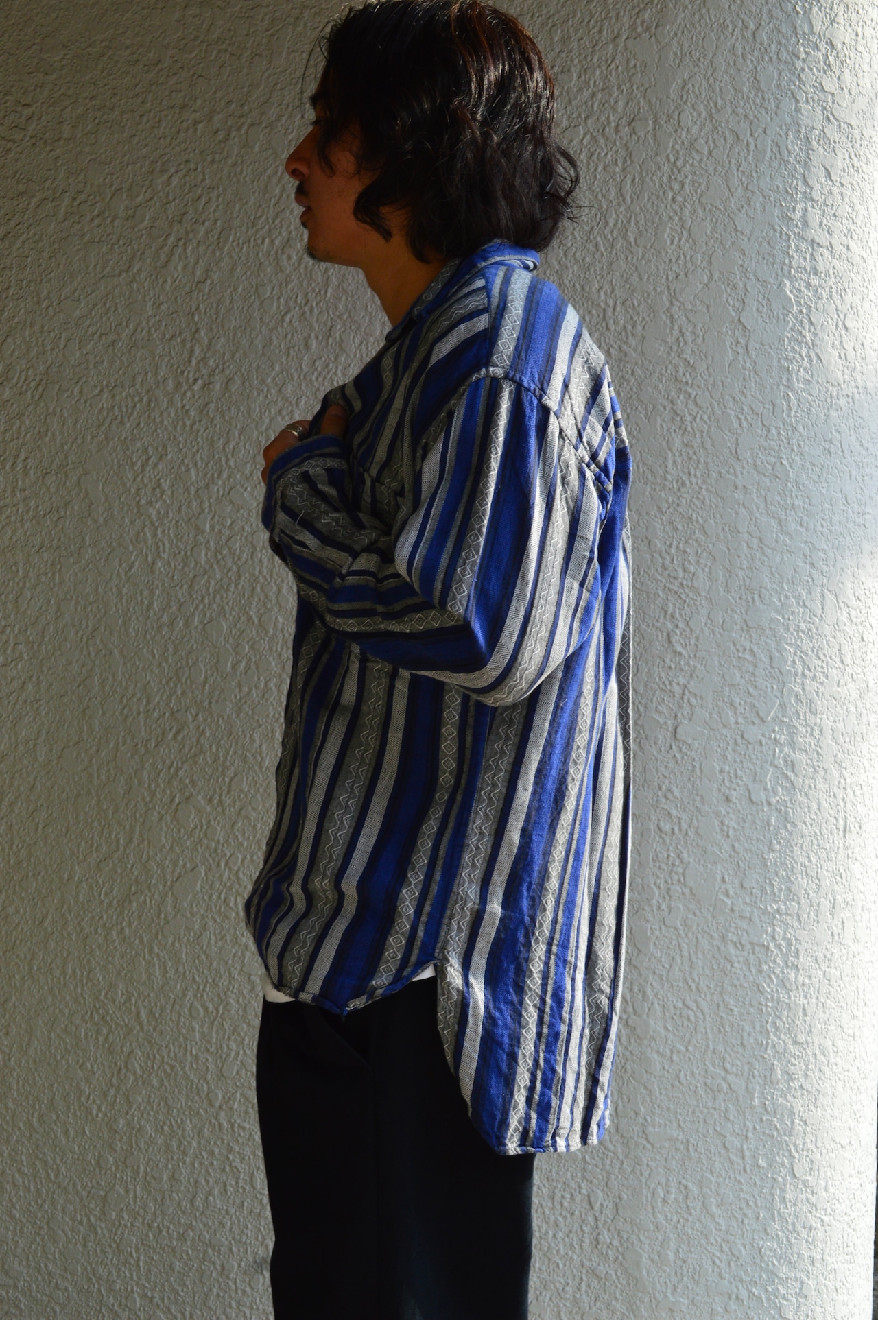 SOSTANZA 1990's From USA Stripe Geometric Cotton Blanket Long Shirt ソスタンツァ 90s ブランケットシャツ