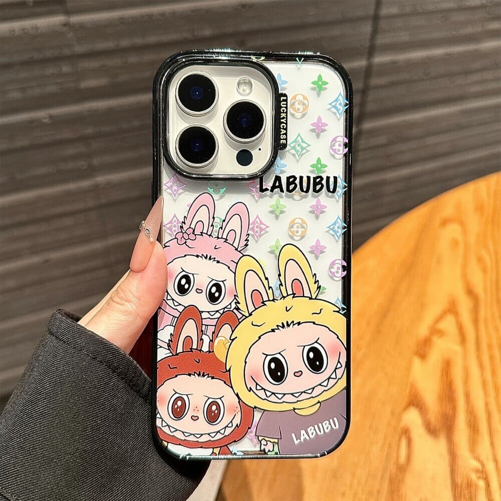 ファション 可愛いクリア耐衝撃ケース!iPhone 16 Pro Max/15 Pro/14/13対応 【Labubu新作】クリア 耐衝撃 全周保護ケース 可愛い 元気デザイン