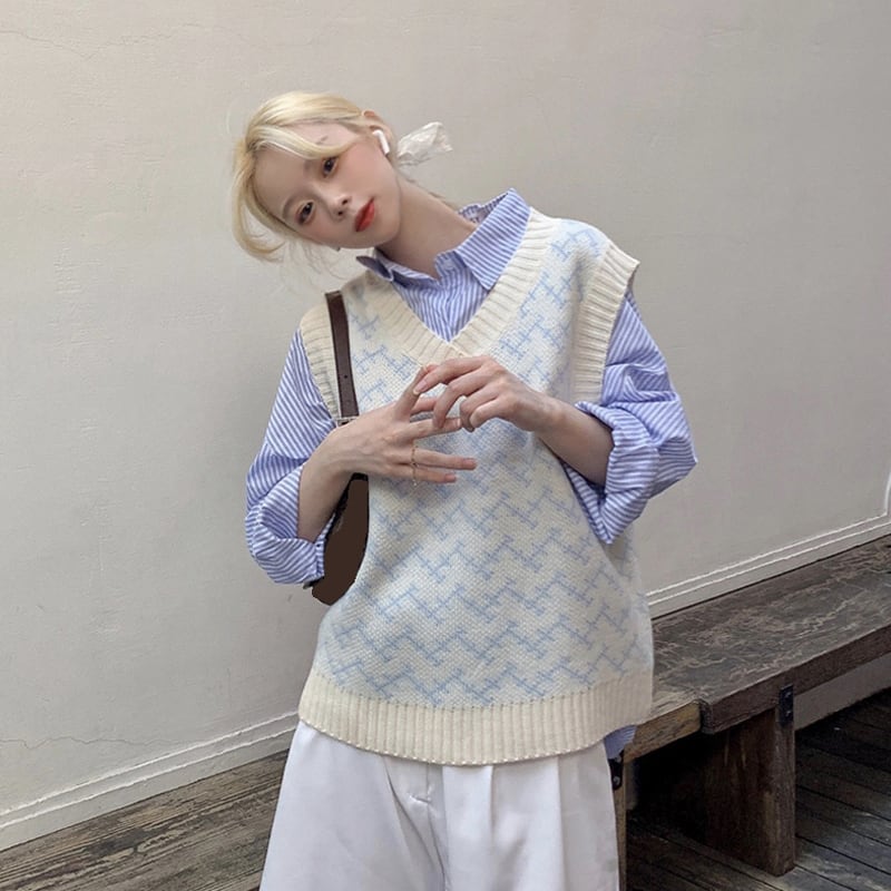 スプリングスタイルセーター ルーズVネックニットレディース 春物 スーパーモール40059618013