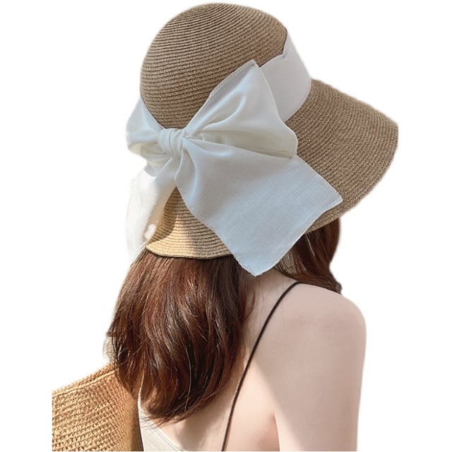 麦わら帽子　帽子　ナチュラル　UV対策　茶色　リボン　韓国　オルチャン　夏