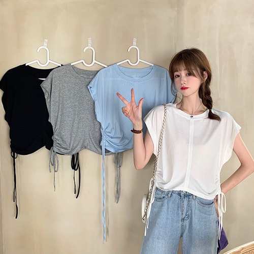 ✞ ラウンドネックノースリーブサイドギャザーショートTシャツ 大人女子☆ ✞ゴスロリ SM ミリ 甘ロリ クラロリ 和ロリ エレガント 黒ロリ 姫ロリ 華ロリ BB-BB94779663923