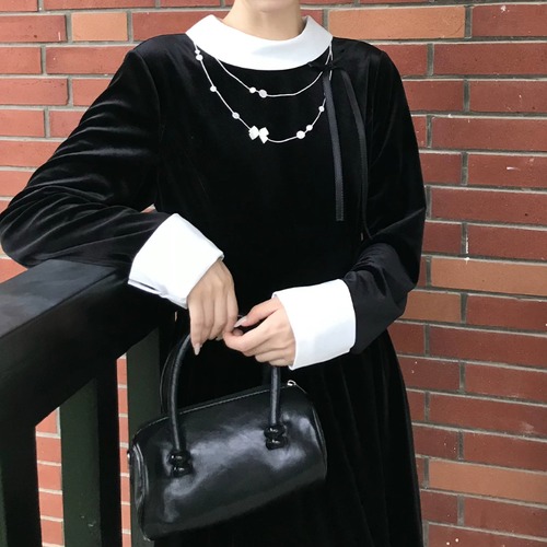 刺繍バイカラーベロアワンピ ・79331