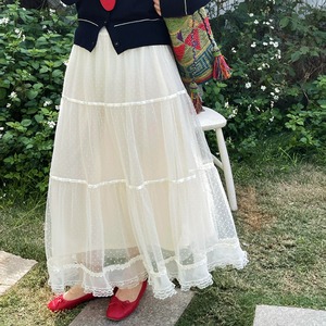 lace dot tiered long skirt J00092