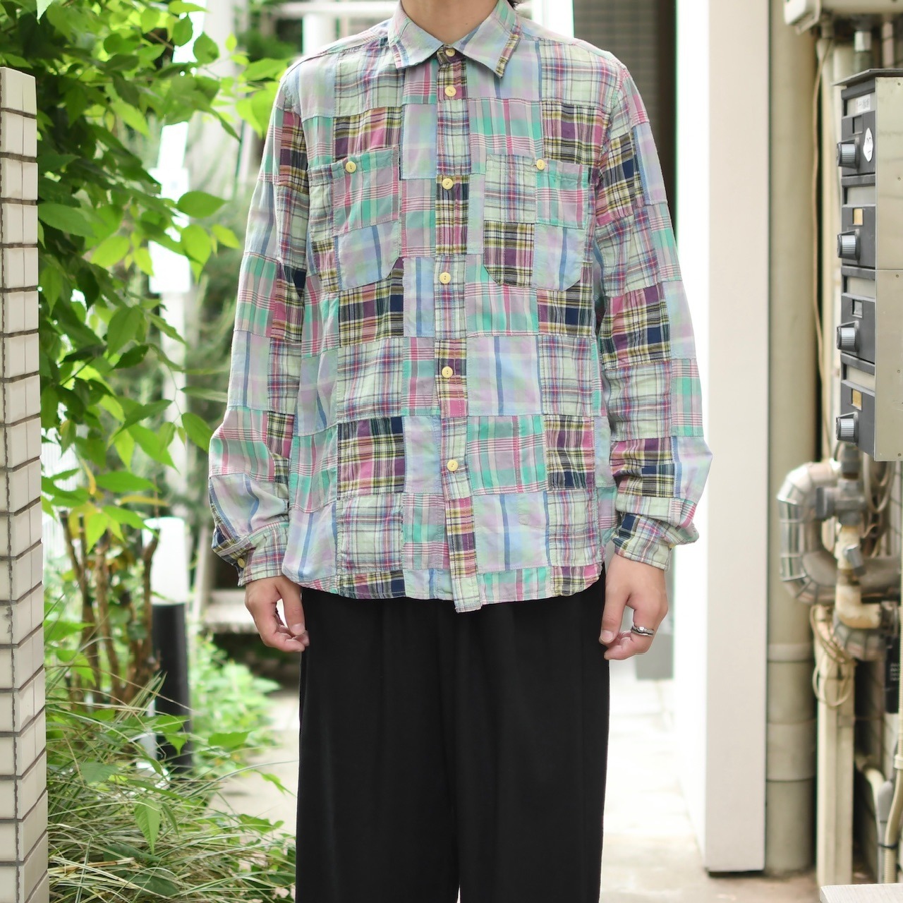 patchwork plain weave cotton shirt