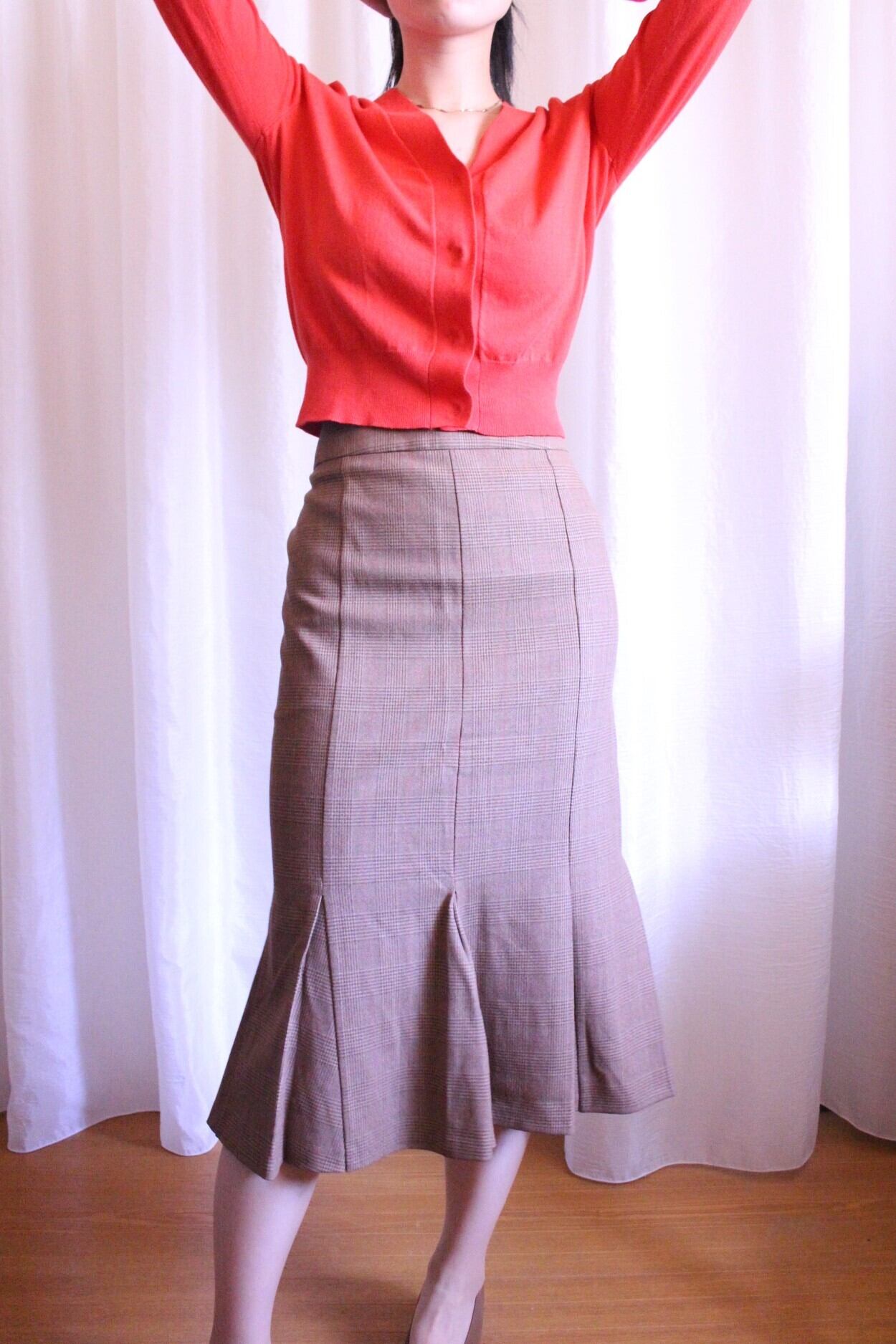 チェックプリーツスカート brown