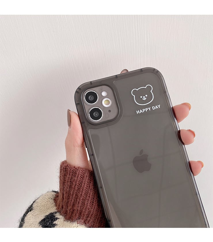 ちょこんとクマさんが可愛い！クリア シンプル 透明 スマホケース