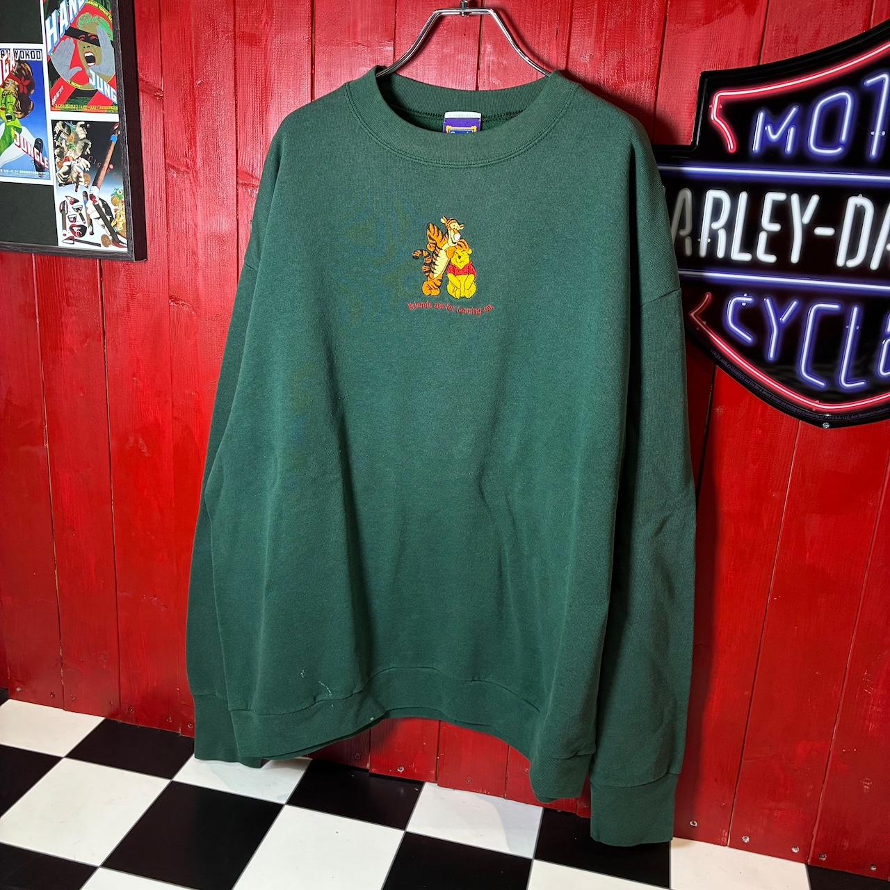 90s USA製 Disney Winnie the Pooh & Tigger 刺繍スウェット グリーン