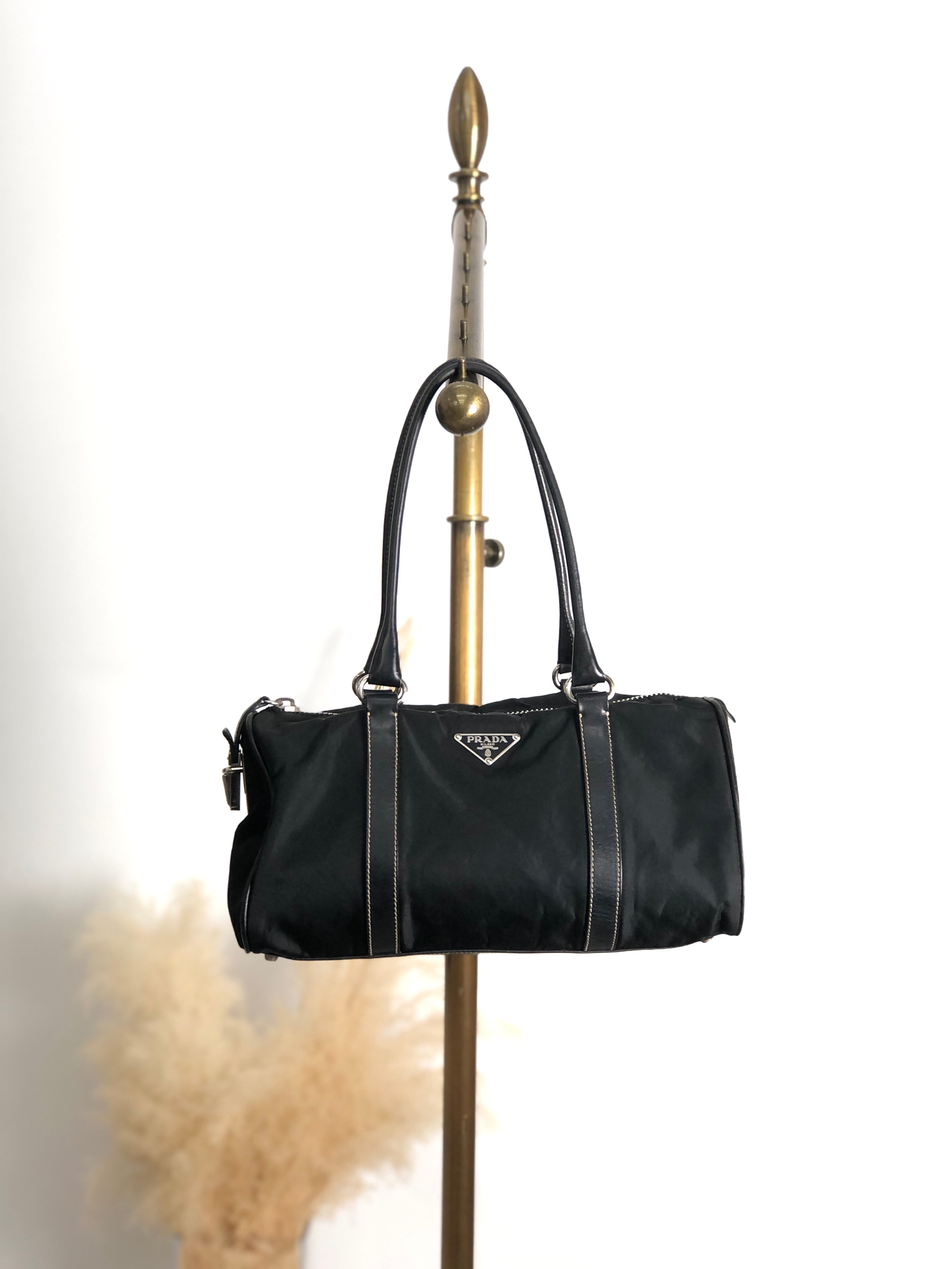 バッグ PRADA SPORT CANVAS MINI BOSTON HAND BAG PRADA Vintage Canvas Leather Mini Boston Bowling Bag Brown Yellow