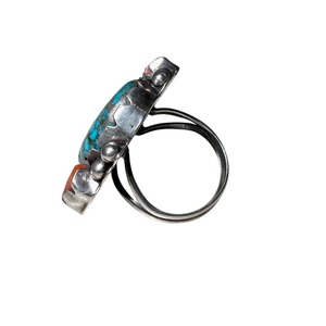 vintage Navajo silver high grade turquoise & coral ring