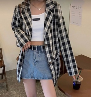 【2color】スプリングオーバーサイズチェックジャケット