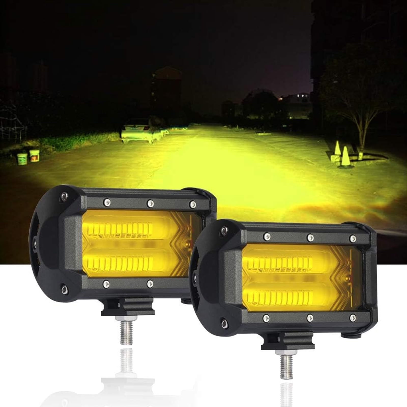ledフォグランプ ledワークライト イエロー 5インチ SAMMAN LED作業灯 新型ランプ 拡散タイプ IP68防水 防塵 6Dレンズ 72w 12v24v兼用3000k 8840ルーメン 黄色 SUV ATV UTV 車幅灯 集魚灯 前照灯 補助灯 車 汎用等 取付き簡単 2個セット …