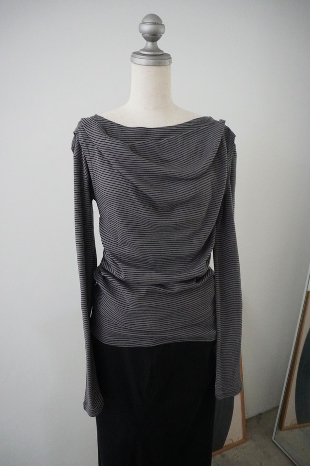 STRIPED DRAPE LONG SLEEVE TOPS　(GRAY) 2509-52-119