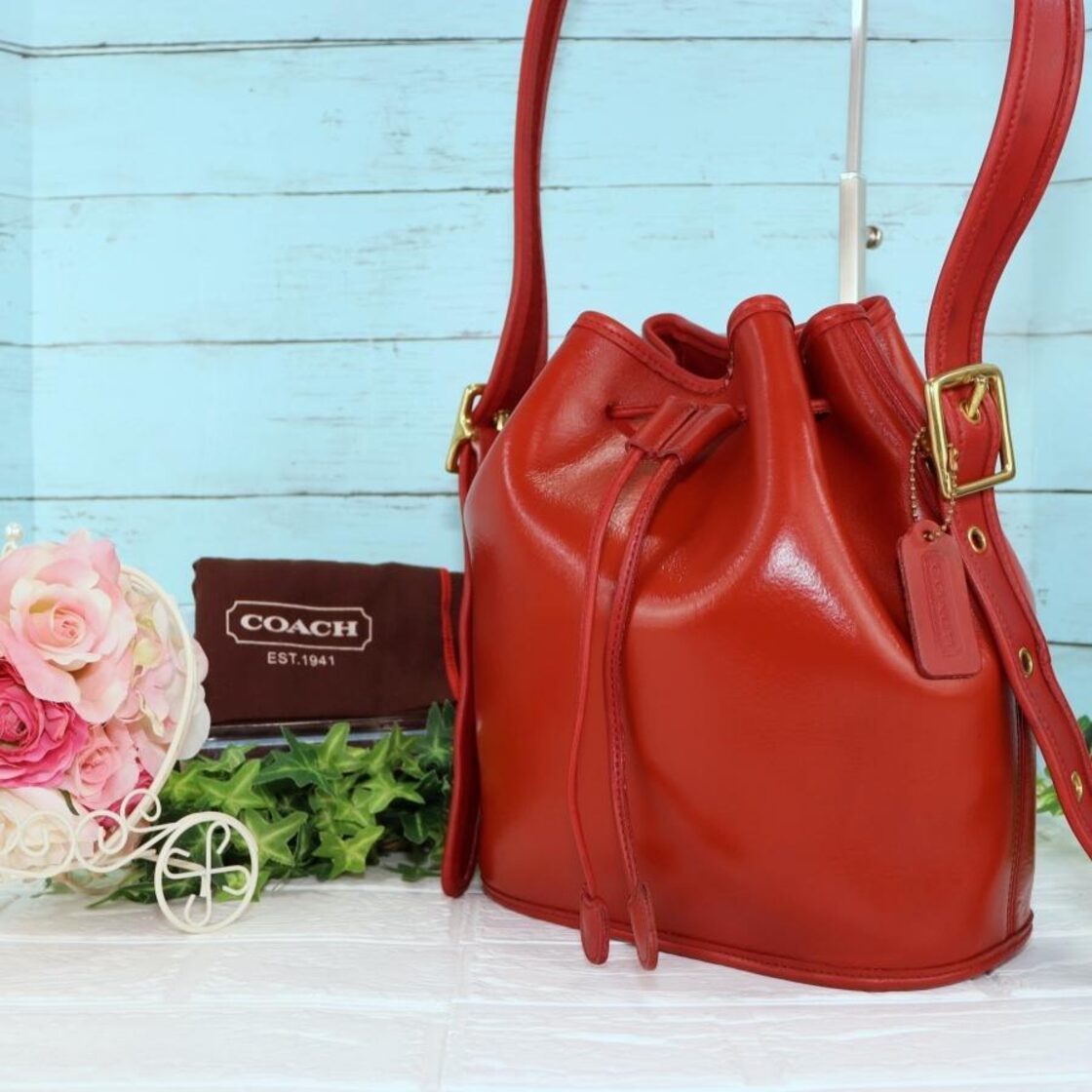 OLD COACH レザーワンショルダーバッグ 赤色 巾着バッグ オールド 
