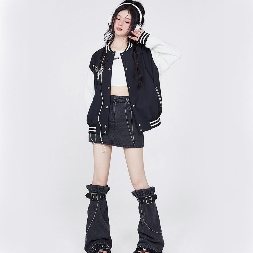 サブカル 服 地雷系 通販 CRAZYGIRL ジャケット 長袖 ハート ロゴ バラ ナイフ 刺繍 プリント カジュアル かっこいい 甘ロリ