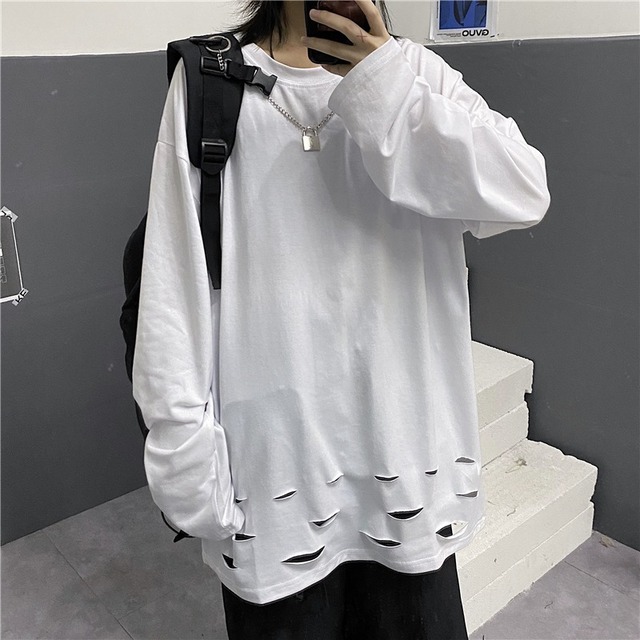【韓国通販 dgo】ユニセックス ゆったり ホールTシャツ ホワイト(M3244）