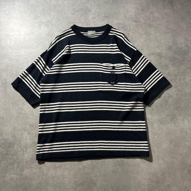 ヴィンテージ サマーニット ブラック モノクロ ボーダー 半袖 Tシャツ