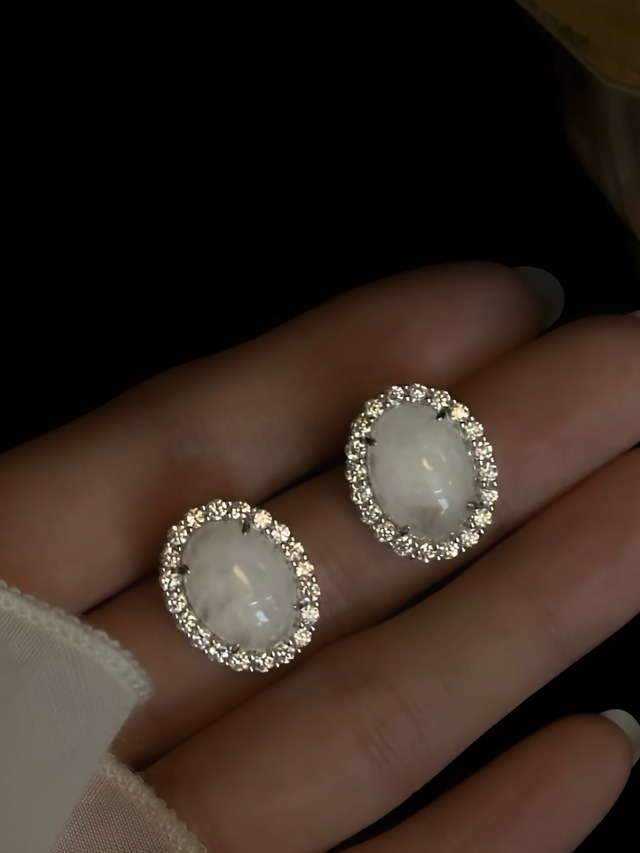 Cracked ice crystal silver stud earrings【H00038】