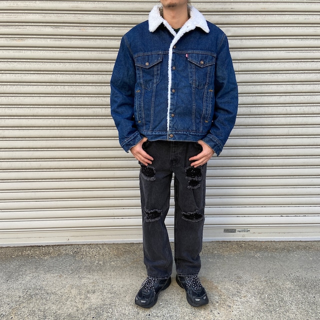 90s USA製　Levi's 70608 ボアデニムジャケット　真紺　42