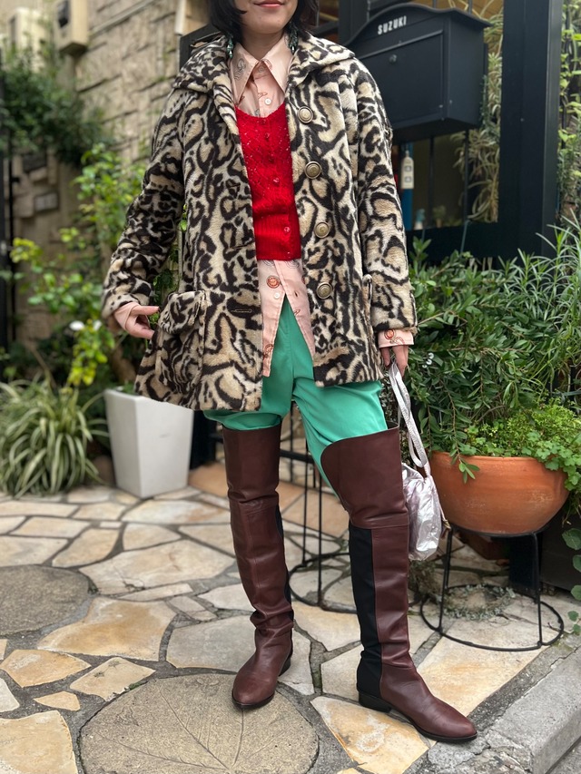 60s-70s handmade Leopard fake fur coat ( ヴィンテージ ハンドメイド レオパード  フェイスファー コート )